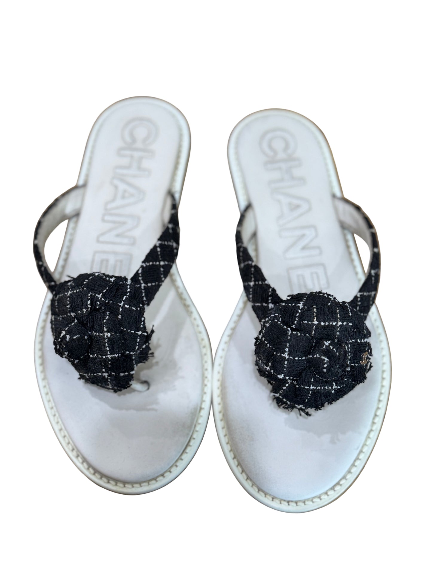Chanel Tweed Camellia Sandals