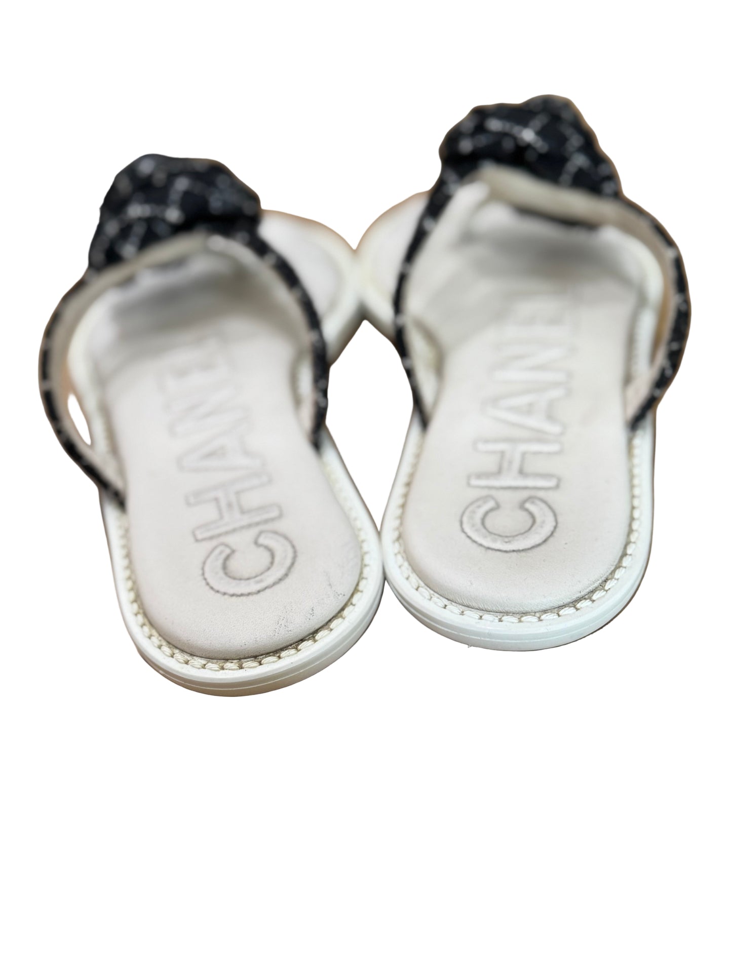 Chanel Tweed Camellia Sandals