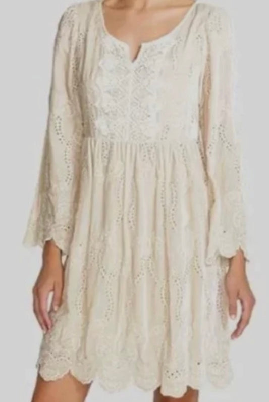Johnny Was Sabrina Ecru Dress- Size L-Dresses-Gazelle Fashion and Style
