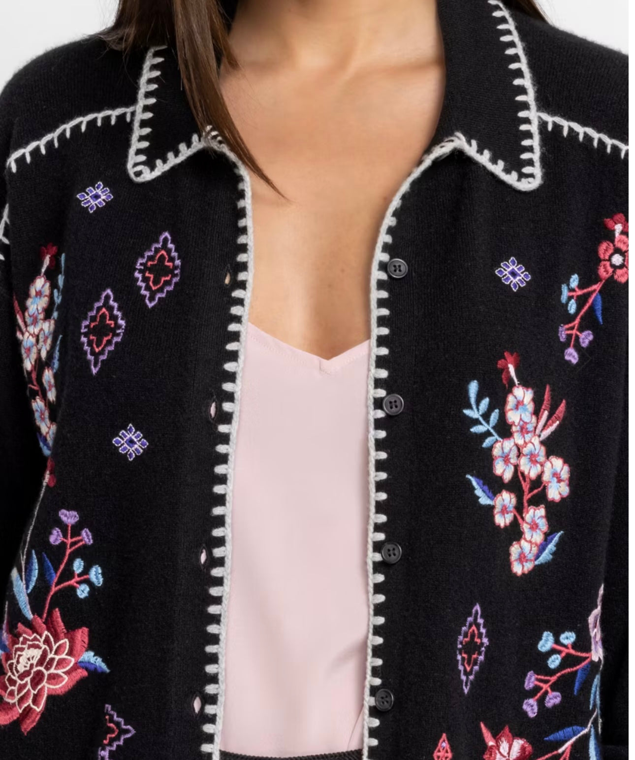 Johnny Was Ramona Blanket Black Stitch Shirtigan Size: S-Tops-Gazelle Fashion and Style