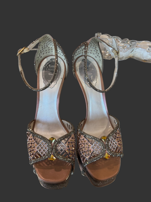 Rene Caovilla Venezia Embellished Stiletto Studded Sandal Heels- Size 38.5, US 8.5-Shoes-Gazelle Fashion and Style