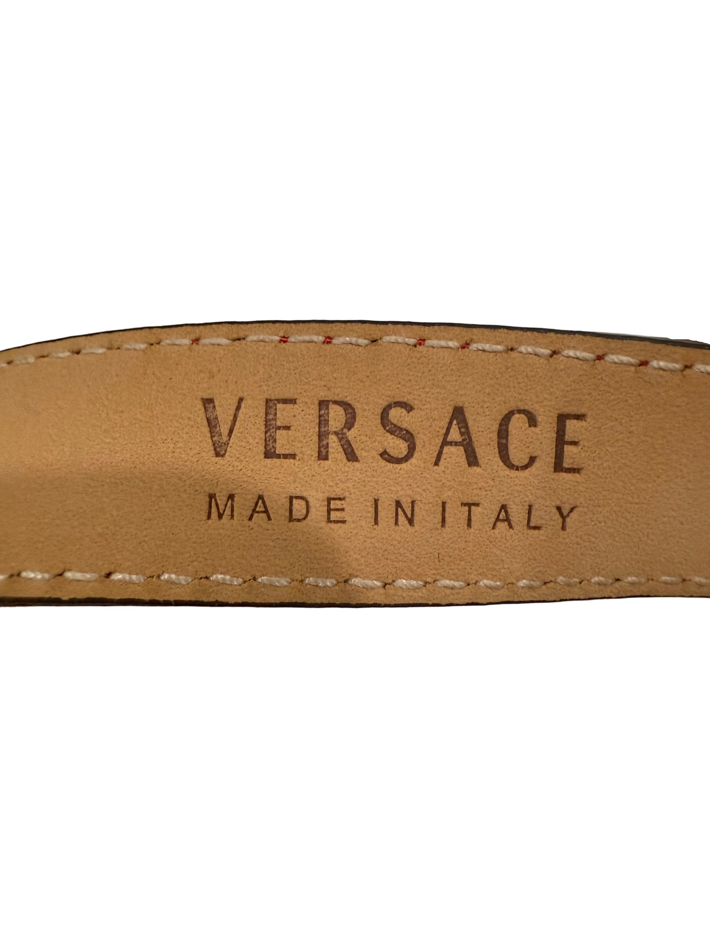 Versace Skinny Leather La Medusa Belt- Red (Size 85cm/34in) $245-Belts-Gazelle Fashion and Style