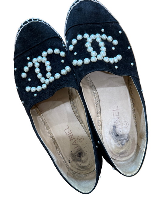 Chanel 2017 Faux Pearl Accents Espadrilles- Size 39,Fits US 8 $325-Shoes-Gazelle Fashion and Style