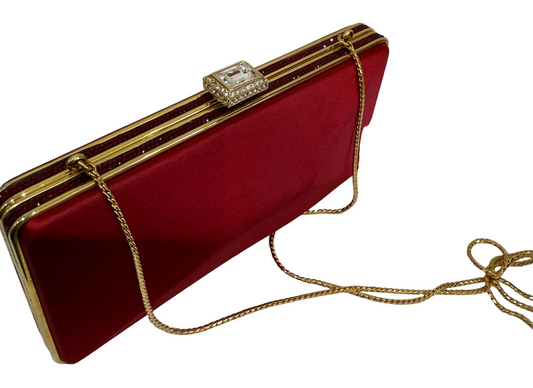 Judith Leiber Couture Red Slim Slide Clutch $155-Bags-Gazelle Fashion and Style