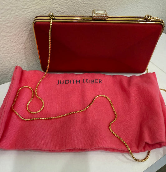 Judith Leiber Couture Red Slim Slide Clutch $155-Bags-Gazelle Fashion and Style