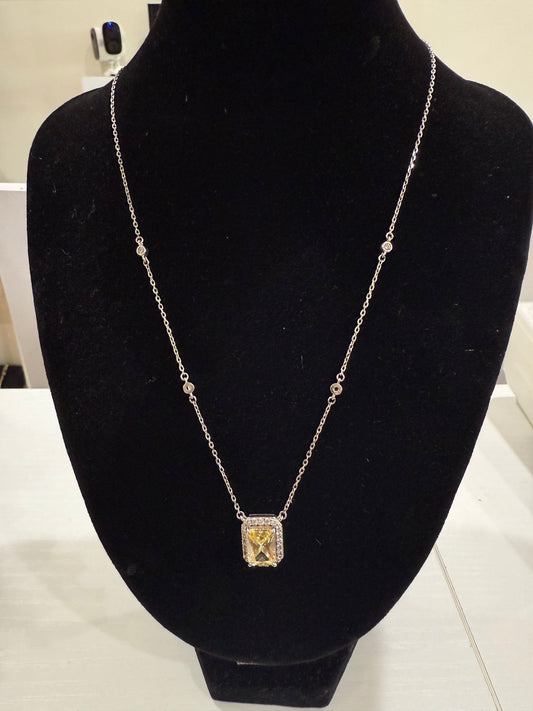White Gold with Yellow Zirconia Pendant Necklace-Jewelry-Gazelle Fashion and Style
