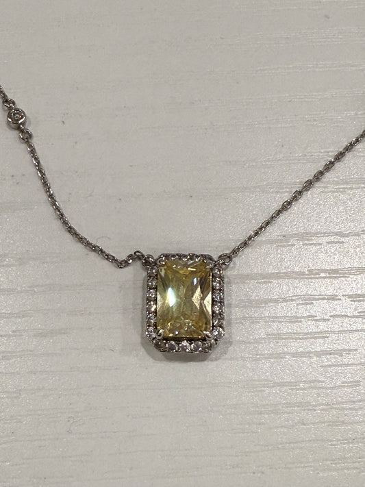White Gold with Yellow Zirconia Pendant Necklace-Jewelry-Gazelle Fashion and Style