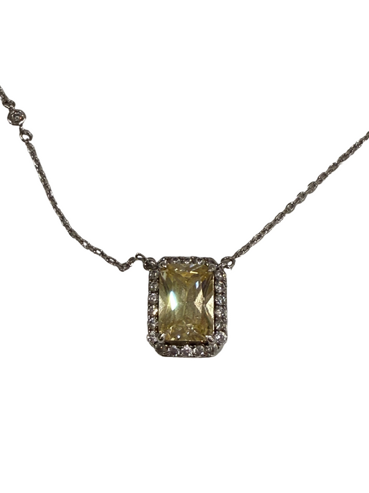 White Gold with Yellow Zirconia Pendant Necklace $295-Jewelry-Gazelle Fashion and Style
