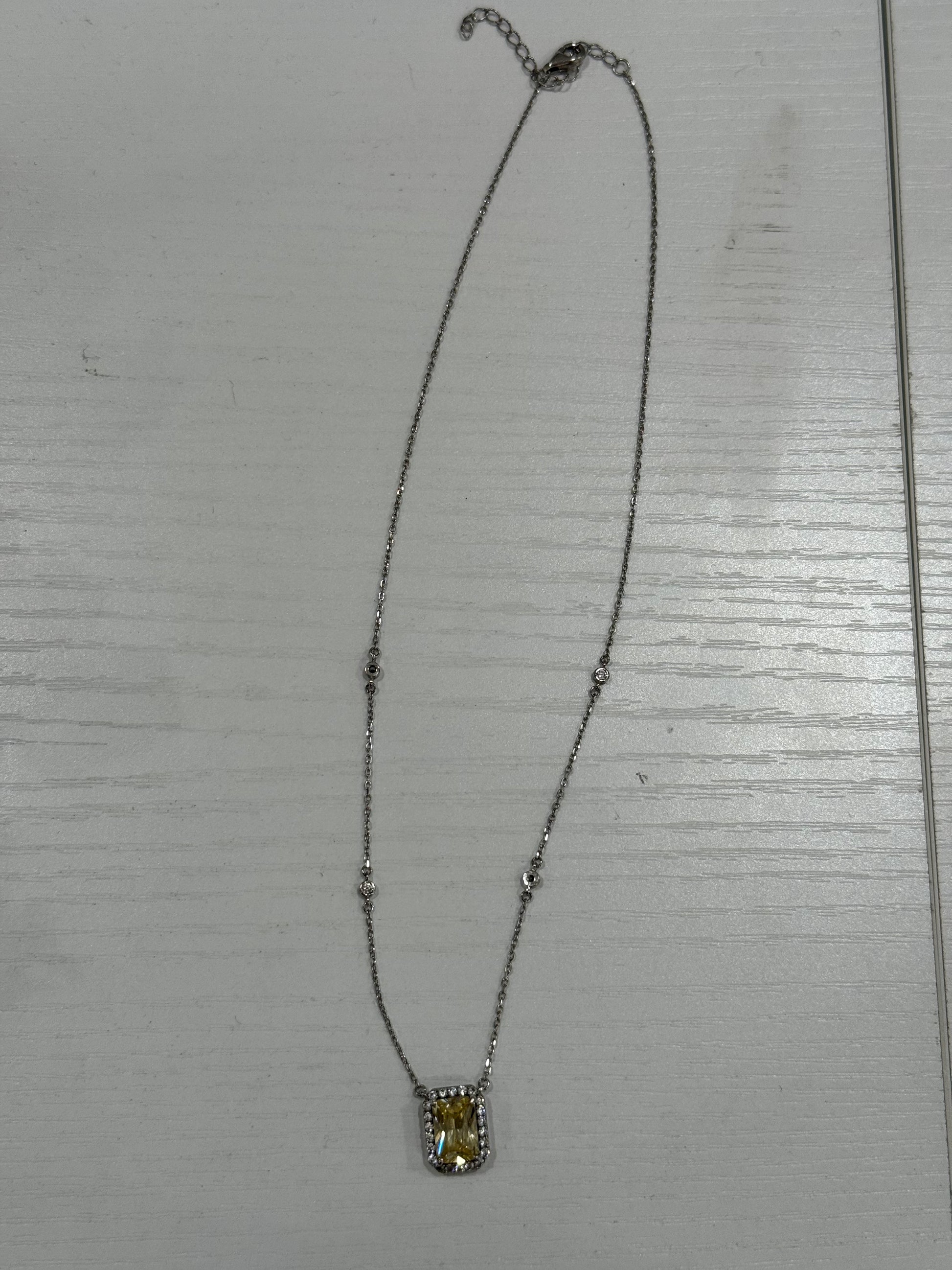 White Gold with Yellow Zirconia Pendant Necklace-Jewelry-Gazelle Fashion and Style