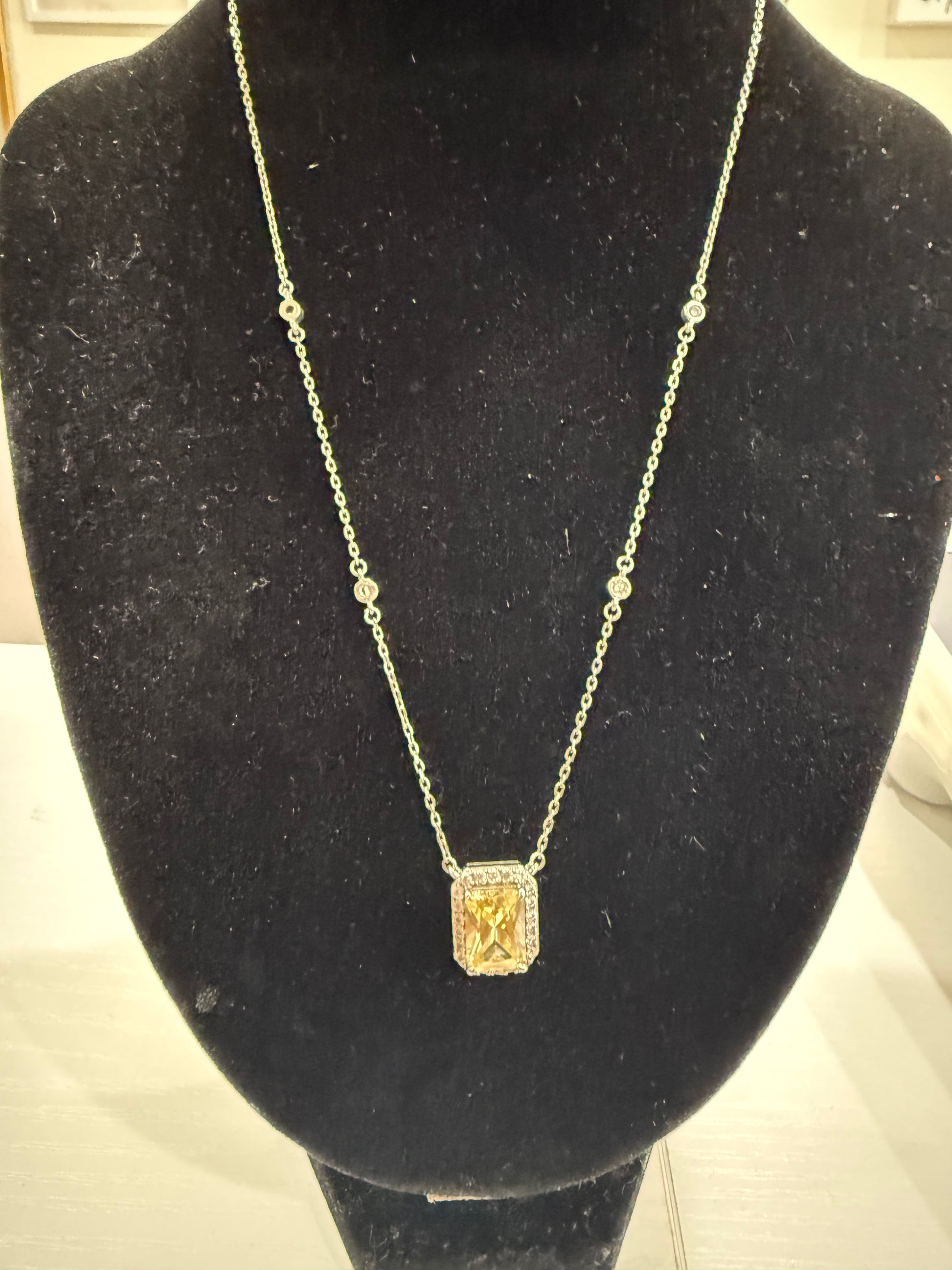 White Gold with Yellow Zirconia Pendant Necklace-Jewelry-Gazelle Fashion and Style