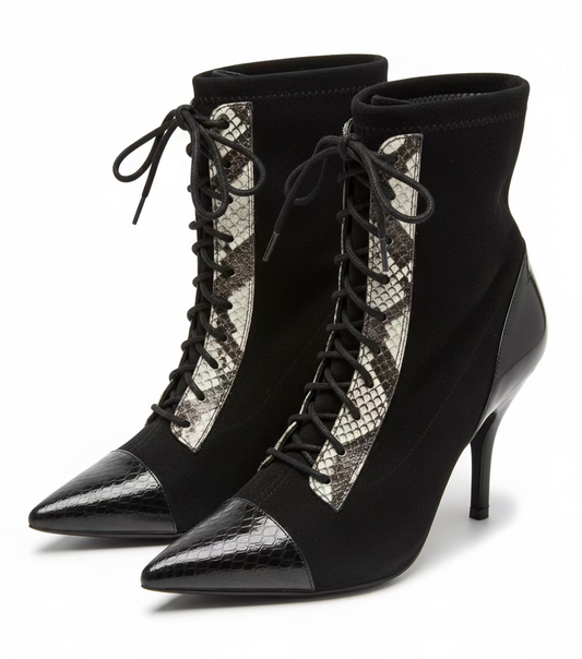 Casadei Suede & Leather Snakeskin Detail Lace Up Boot- Size 7.5 $175-Shoes-Gazelle Fashion and Style