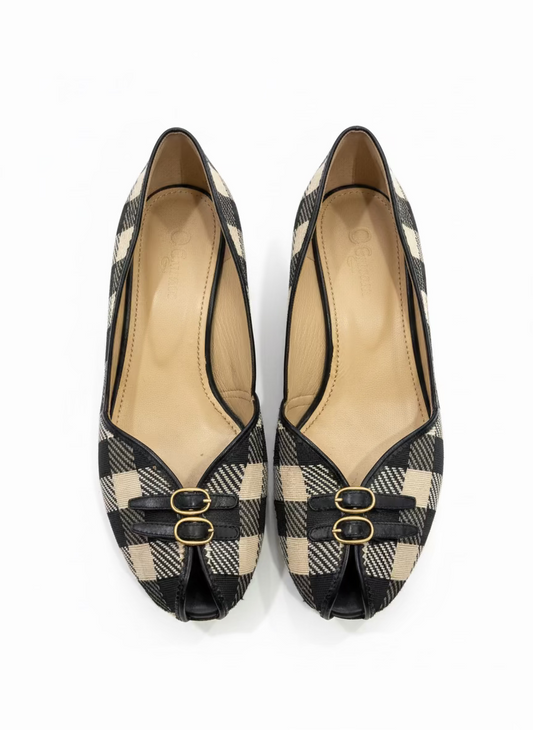 YSL Rive Gauche Plaid Leather Slingback Heel -Size 38. US 7 $285-Shoes-Gazelle Fashion and Style