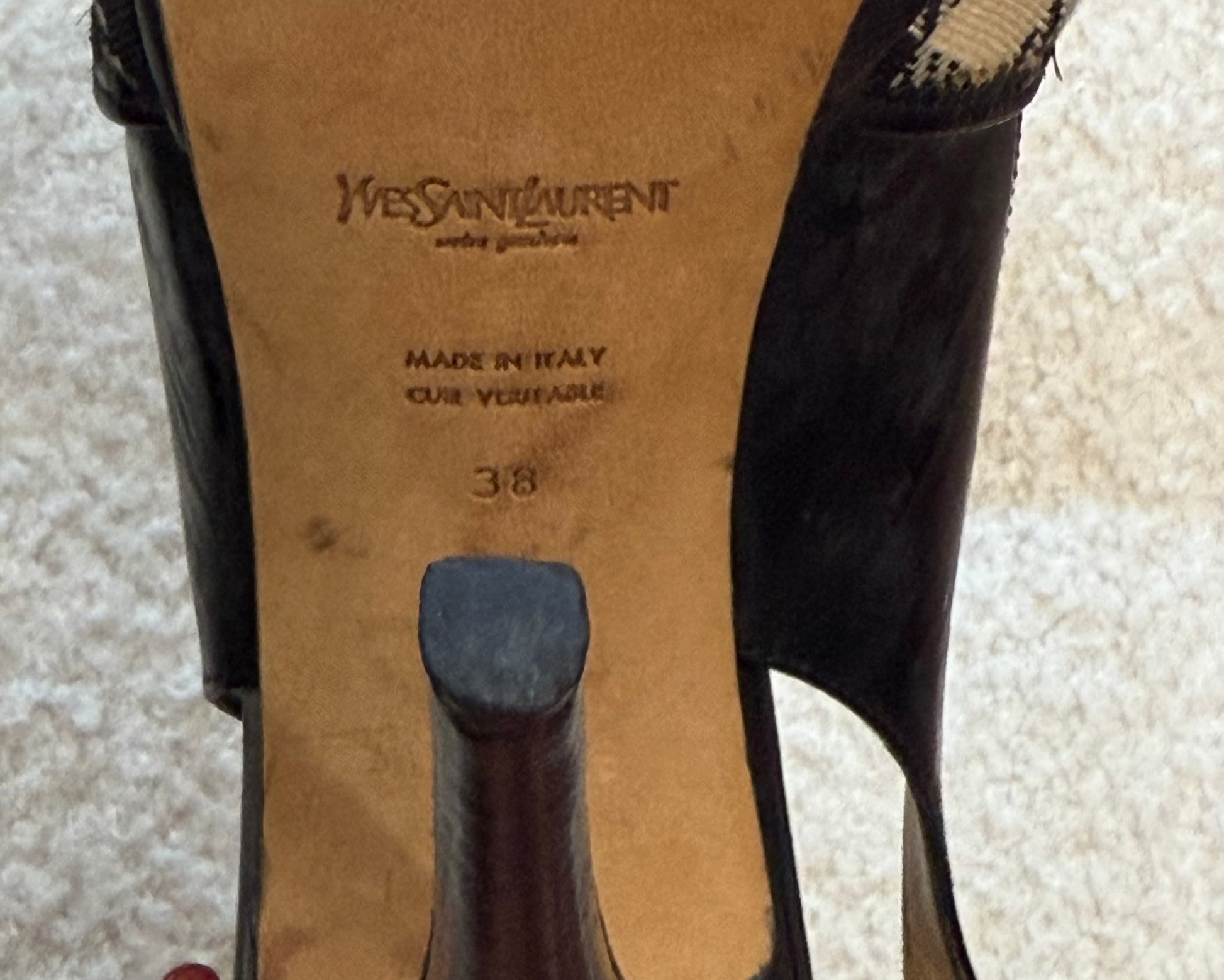 YSL Rive Gauche Plaid Leather Slingback Heel -Size 38. US 7 $285-Shoes-Gazelle Fashion and Style