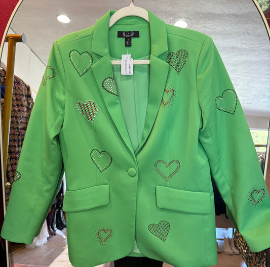 Azi Green Heart Studded Blazer- Size: S-Jacket-Gazelle Fashion and Style
