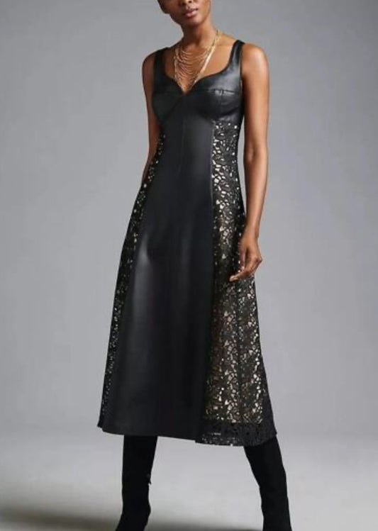 By Anthropologie Faux Leather Lace Dress- NWT Size 10P-Dresses-Gazelle Fashion and Style