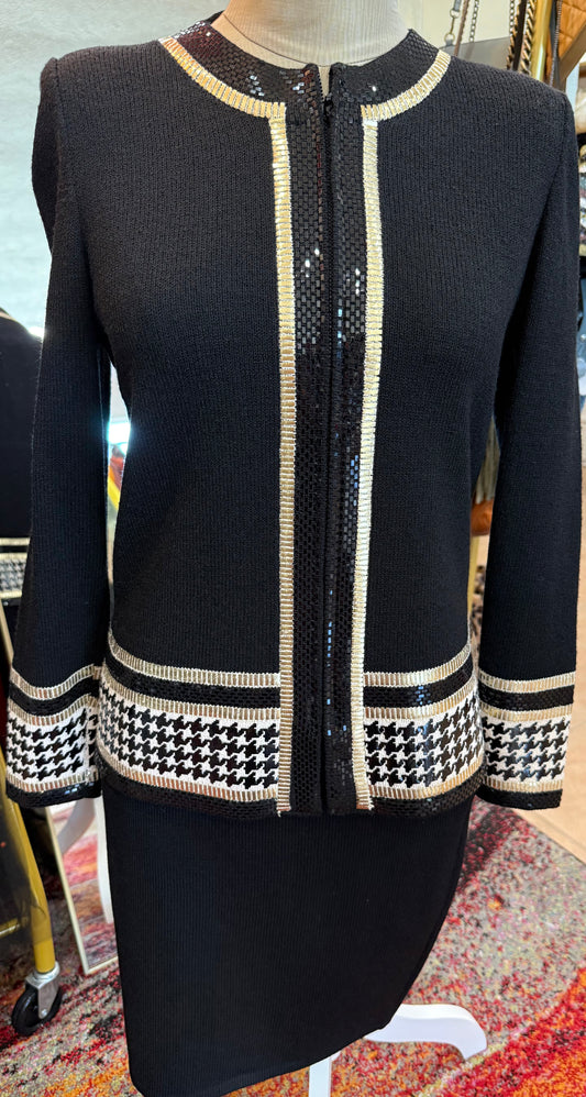 St. John Knit Evening Collection Zip-Up Cardigan & Skirt - Size: 2 Fits size 4 $250-Sets-Gazelle Fashion and Style