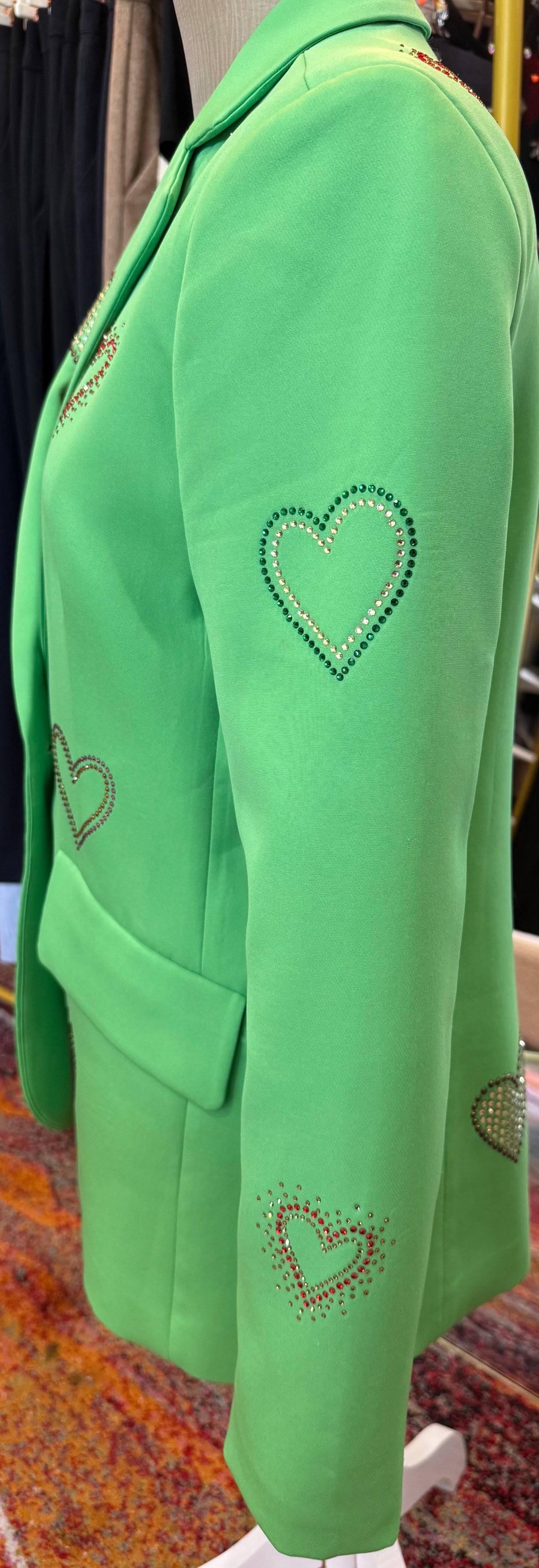 Azi Green Heart Studded Blazer- Size: S $135-Jacket-Gazelle Fashion and Style