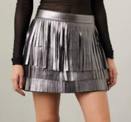 All Saints Aisha Tassel Fringed Leather Mini Skirt- Size: 6 , $145
