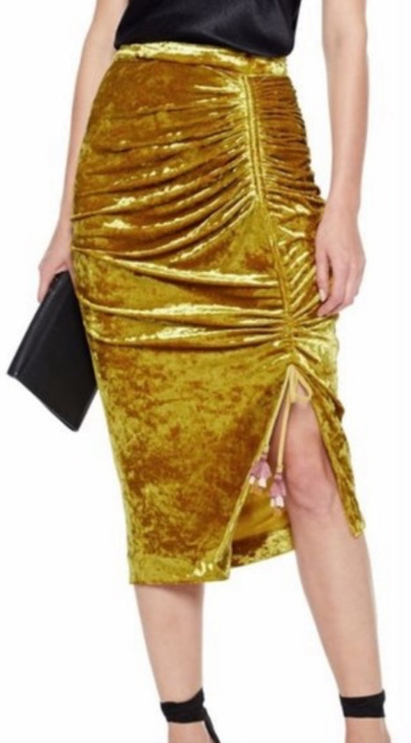 Rebecca Minkoff Romy Ruched Velvet Midi Skirt- Size: 00-Skirt-Gazelle Fashion and Style