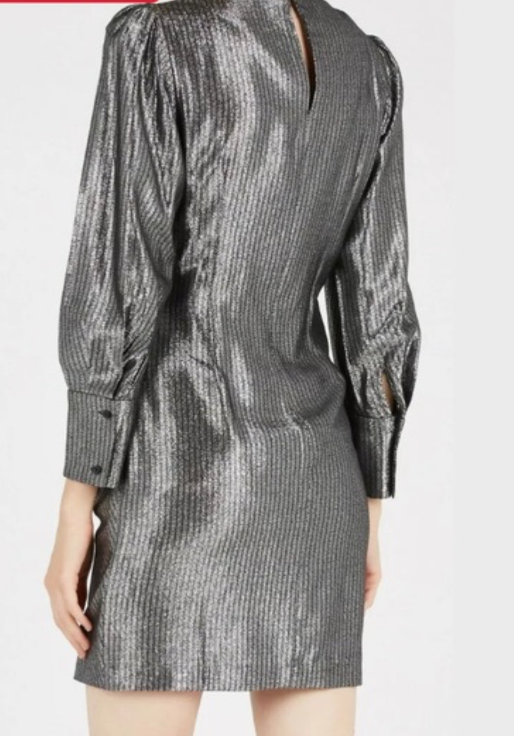 Maje Ralery Metallic Argent Dress- Size 40, US Large- $175-Dresses-Gazelle Fashion and Style