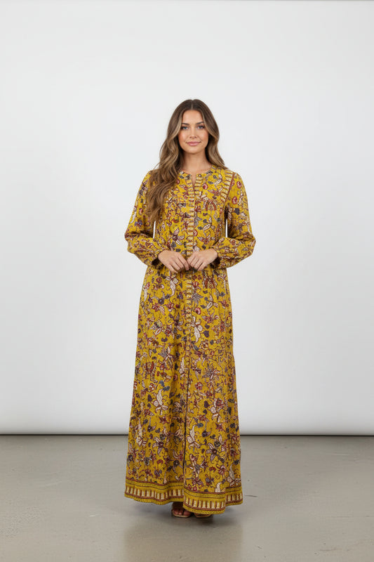 Floral Print Maxi Dress-DRESS-Yellow-New-Gazelle Fashion and Style