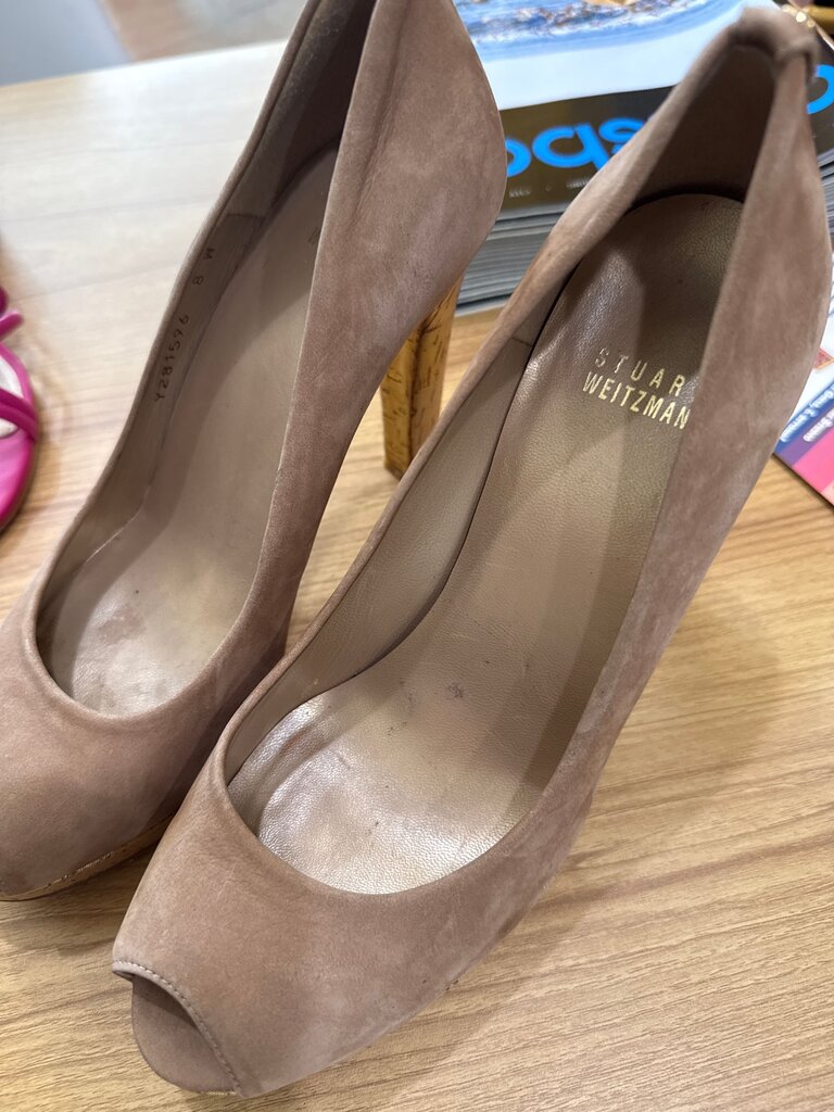 Stuart Weitzman Brown Suede Open Toe Heels