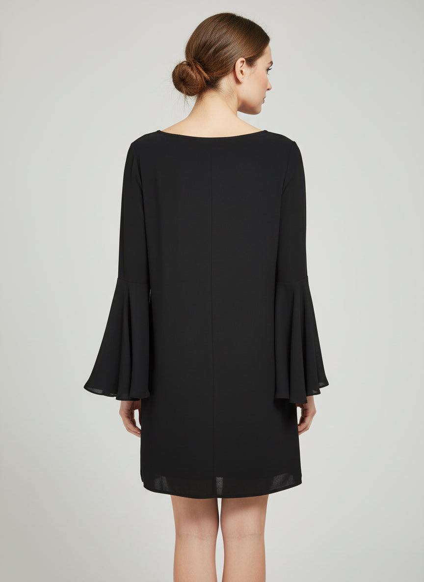 Women's Black Bell Sleeve Dress-DRESS-Gazelle Fashion and Style
