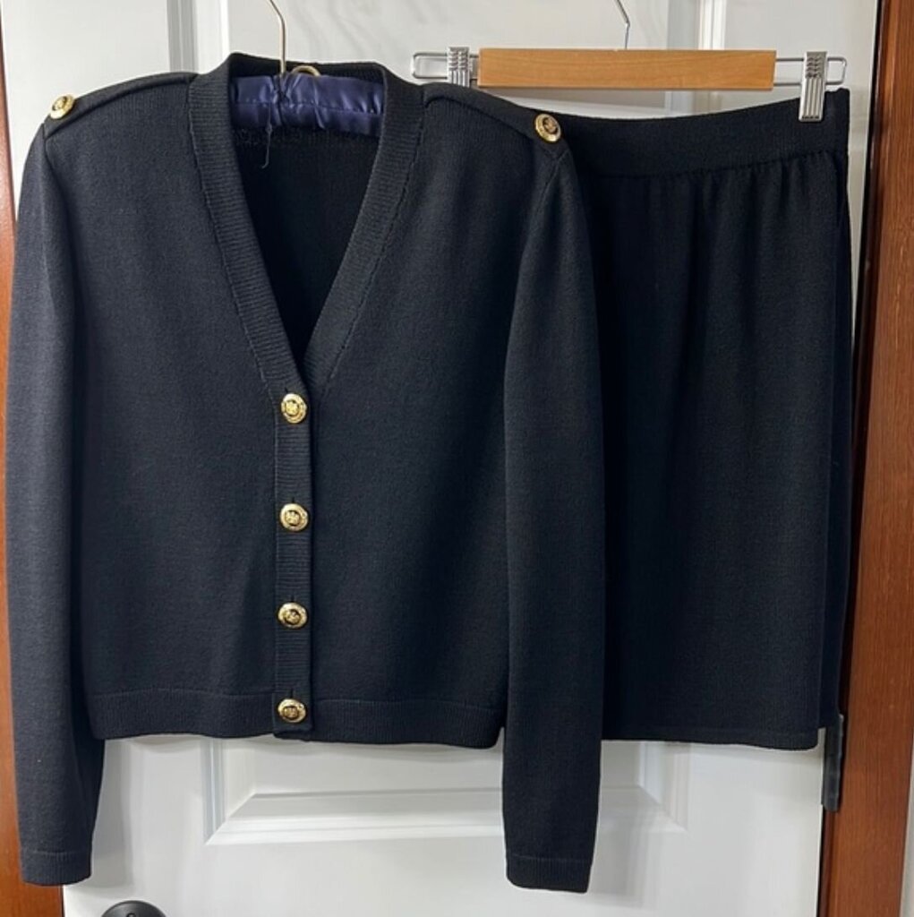 St. John Black Cardigan, Top and Skirt Set-SETS-M-Black-Used-Gazelle Fashion and Style