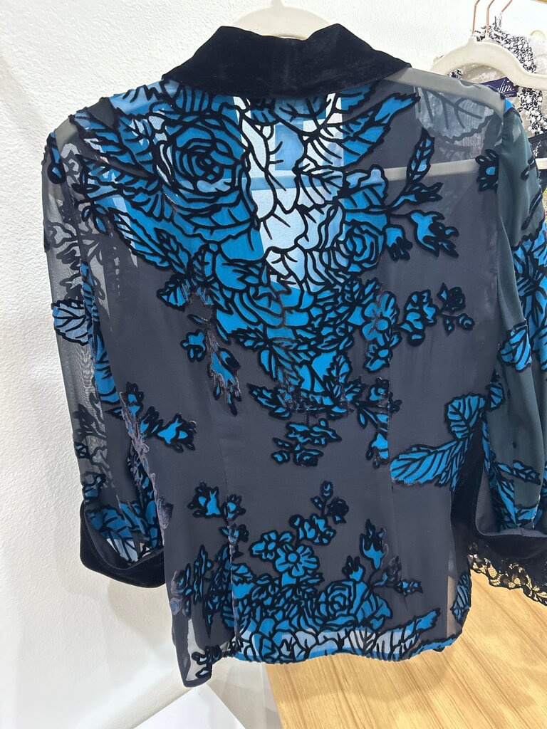 Aelx Evenings Floral Sheer Blouse with Velvet Collar-TOPS-Gazelle Fashion and Style