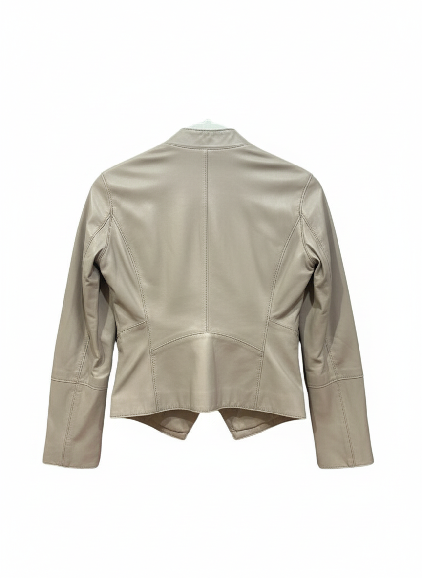 St. John Women's Beige Leather Jacket-JACKETS-Gazelle Fashion and Style