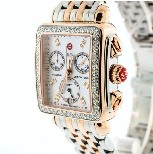 Michele Deco Two- Tone Rose Gold Diamond Chronograph Watch-WATCH-Gazelle Fashion and Style