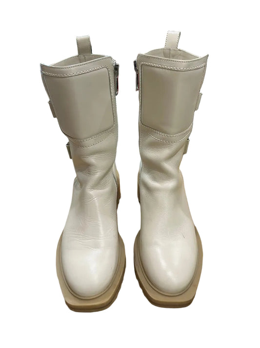Tamara Mellon Cream Leather Moto Boots $285-BOOT-39-Cream-Used-Gazelle Fashion and Style