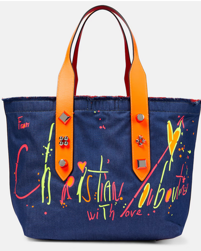 Christian Louboutin Frangibus Medium Printed Denim Tote Bag-HANDBAGS-Gazelle Fashion and Style