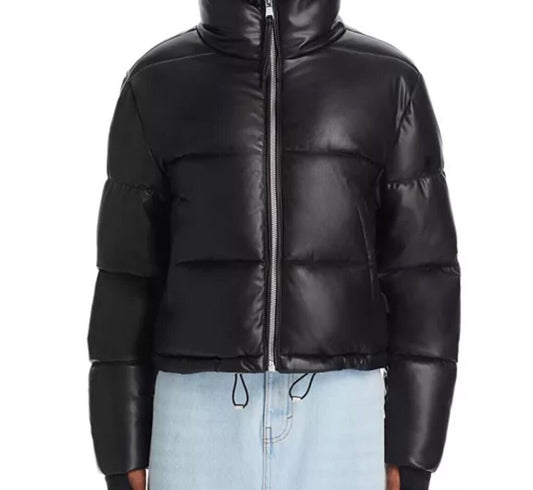 Aqua Women's Cropped Black Puffer Jacket-JACKETS-Gazelle Fashion and Style