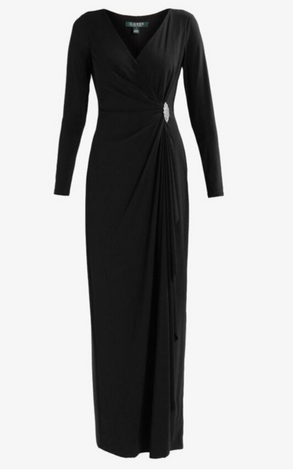 Ralph Lauren Elegant Long Sleeve Black Dress with Brooch $120-DRESS-Gazelle Fashion and Style