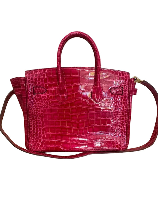 House of Hello Pink Crocodile-Patterned Handbag-HANDBAGS-Gazelle Fashion and Style