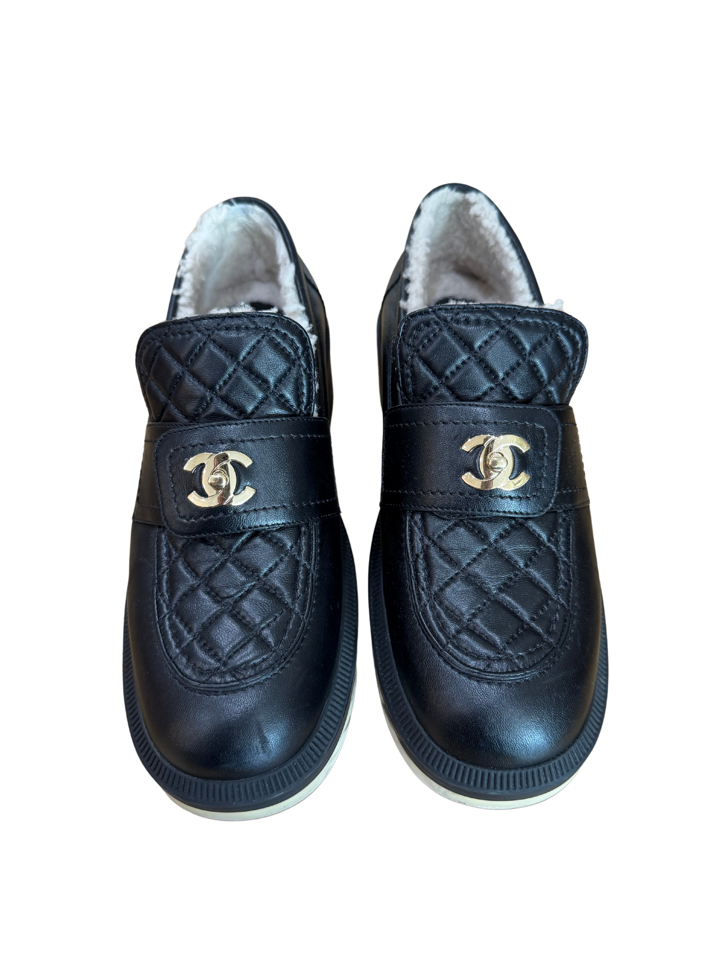 Chanel Lambskin Shearling Quilted CC Turnlock Loafer