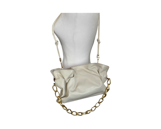 Frame Women's White Ruffled Logo Le Doux Leather Shoulder Purse Bag