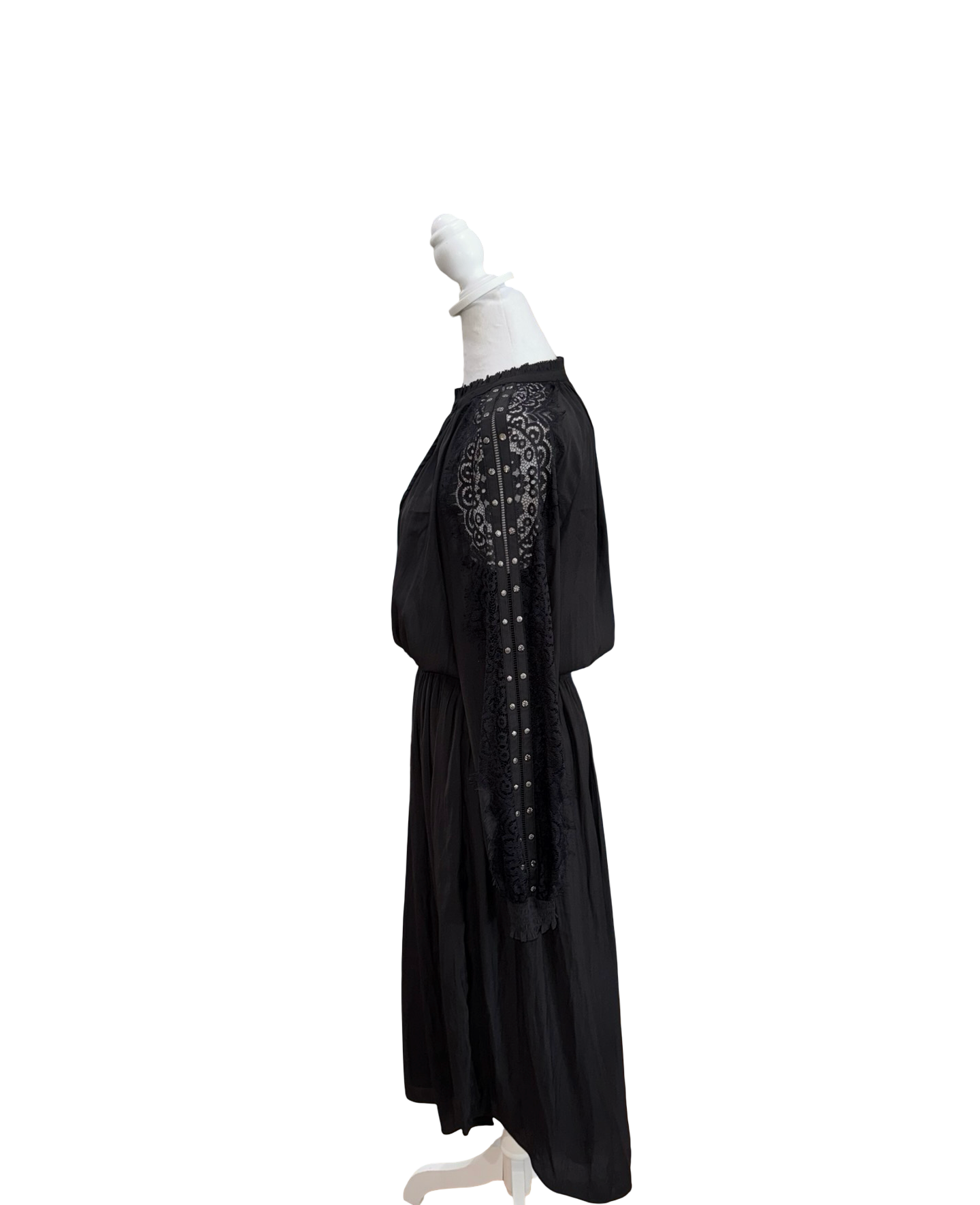Ramy Brooke Lace Trim Sleeves Black Dress- Gazelle Fashion and Style 
