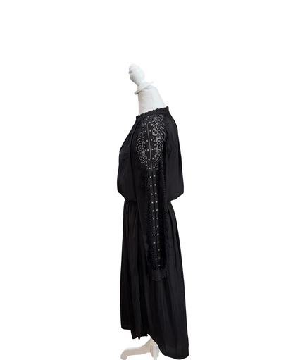 Ramy Brooke Lace Trim Sleeves Black Dress- Gazelle Fashion and Style 