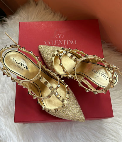 VALENTINO Rockstud Accents Leather T-Strap Pumps