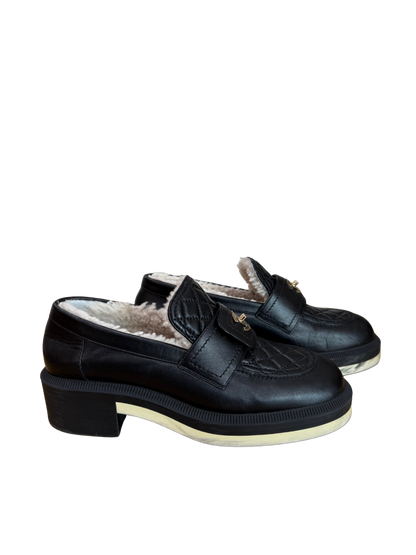 Chanel Lambskin Shearling Quilted CC Turnlock Loafer