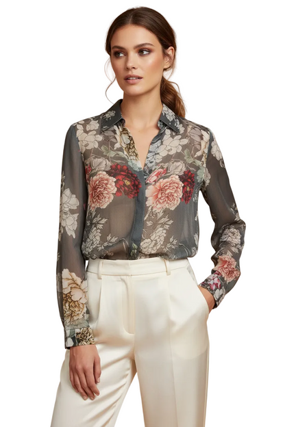 L'AGENCE Silk Floral Sheer Blouse- Gazelle Fashion and Style 