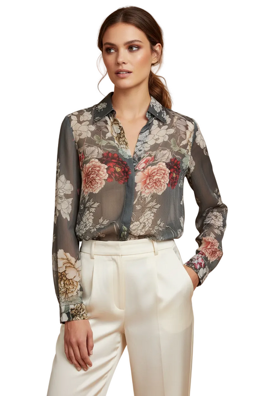 L'AGENCE Silk Floral Sheer Blouse-TOPS-Gazelle Fashion and Style