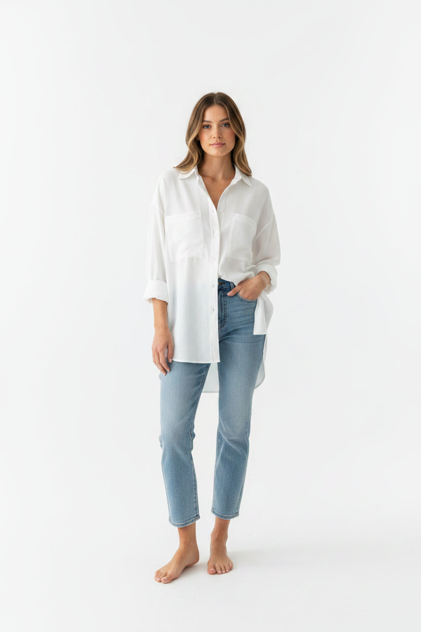 Alo White Button Down- Gazelle Fashion and Style 