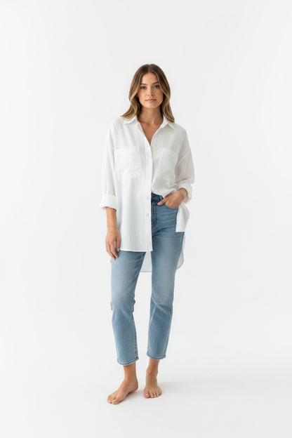 Alo White Button Down- Gazelle Fashion and Style 