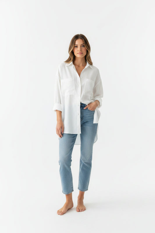 Alo White Button Down- Gazelle Fashion and Style 