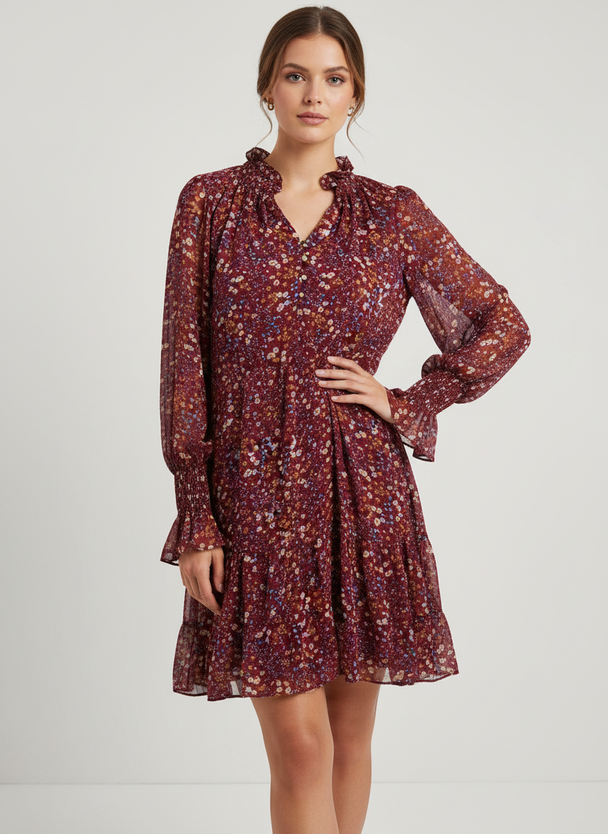 Sabina Musayev Floral Long Sleeve Dress-DRESS-Gazelle Fashion and Style
