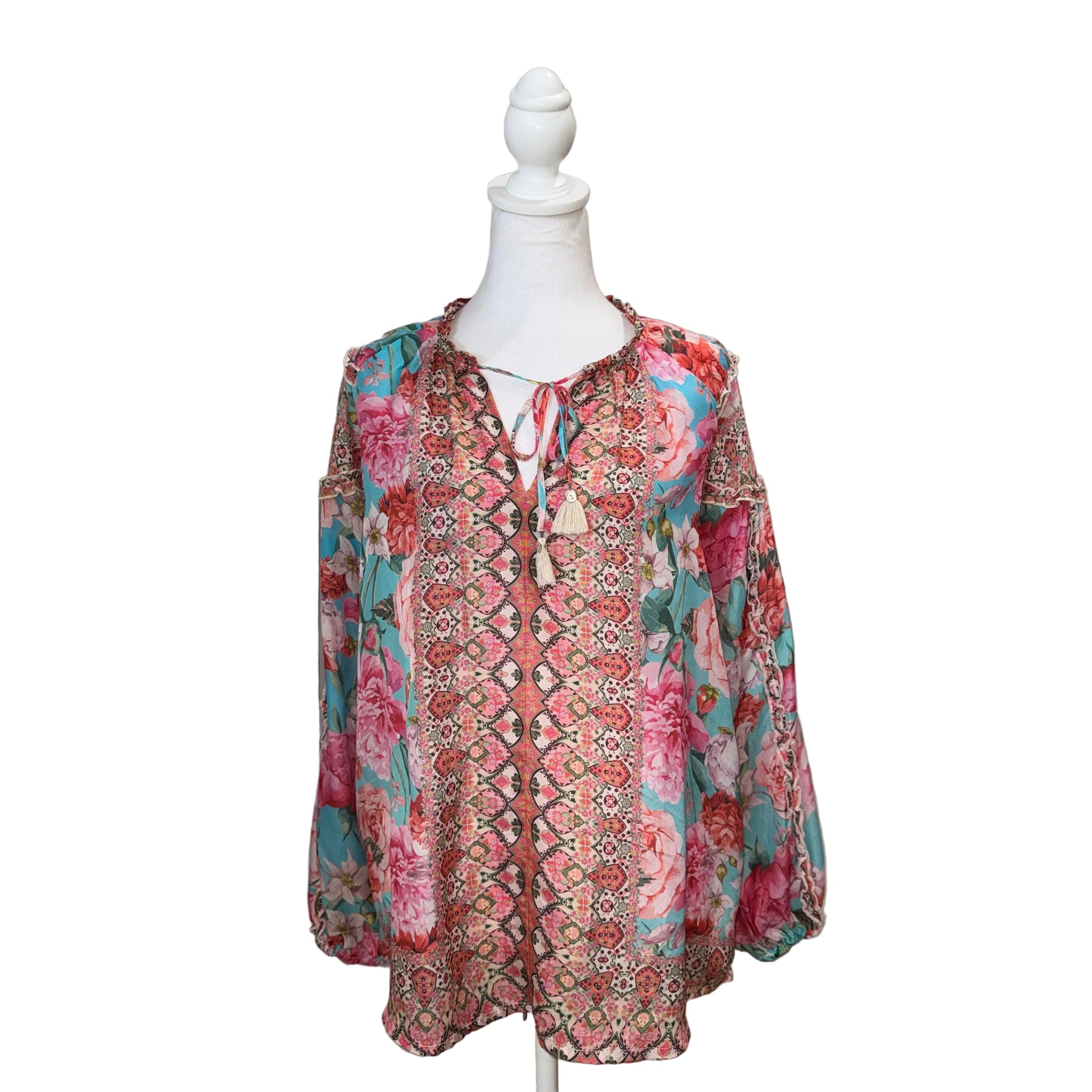 Johnny Was Rose Narcisa Silk Blouse-TOPS-Gazelle Fashion and Style