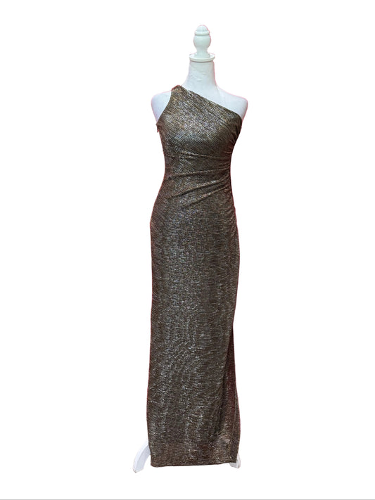 Laundry By Shelly Segal Shimmer Shoulder Dress-Dresses-2-Silver/Gold-Excellent-Gazelle Fashion and Style